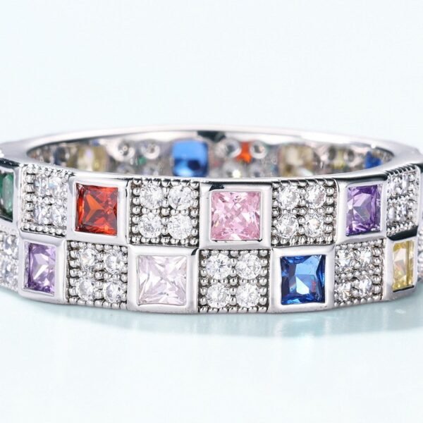 S925 Sterling Silver Delicate Rainbow Tessellations Inlaid Zirconia Ring INS Fashion Trend Index Finger Ring - Image 3