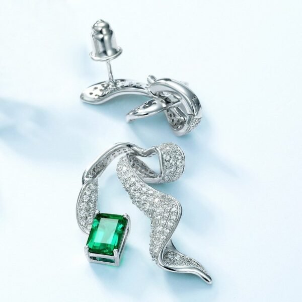 Bow long earrings S925 silver cultivated emerald removable three wear earrings light luxury - Image 3