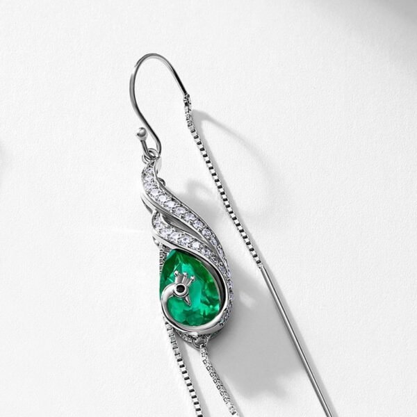 Hot mining cultivation emerald peacock long earwires female S925 silver cultivation colorful treasure light luxury high design sense - Image 3