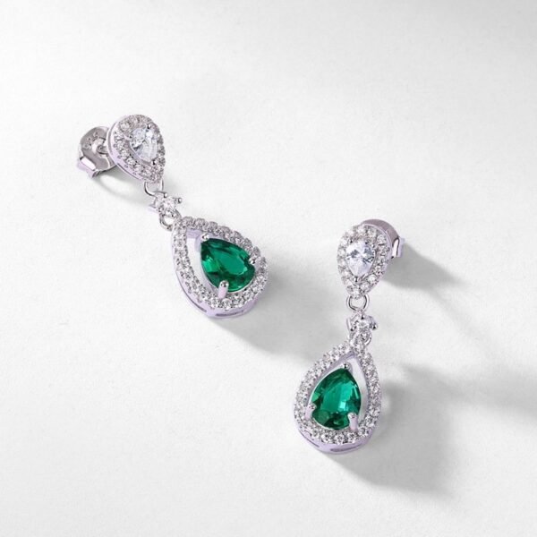 Hot pick light luxury heavy duty cultivated emerald drop long earrings S925 silver cultivated colorful treasure earrings customized - Image 3