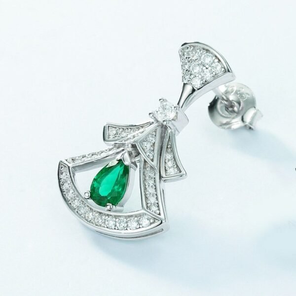 Fan-shaped earrings S925 silver cultivated emerald earrings court vintage style - Image 3