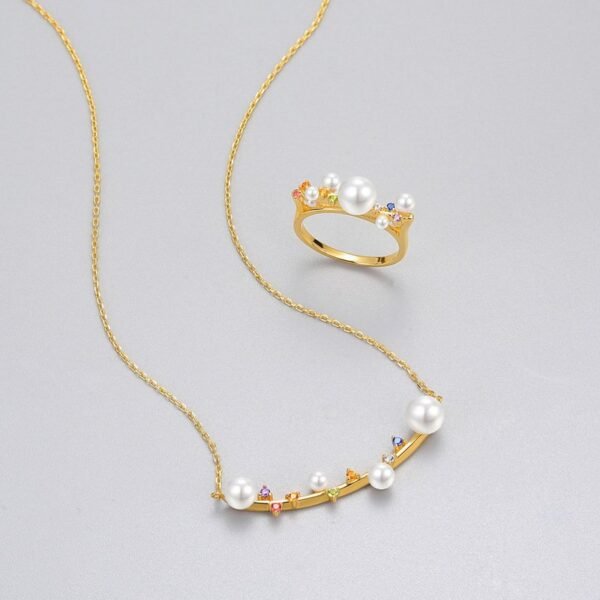 S925 silver plated 10k gold pearl ring women with color zirconia finger ring fashion simple spot - Image 3