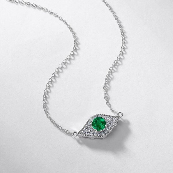Devil's Eye Cultured Emerald Necklace Women S925 Silver Cultured Colored Treasure Collarbone Chain for Women - Image 3