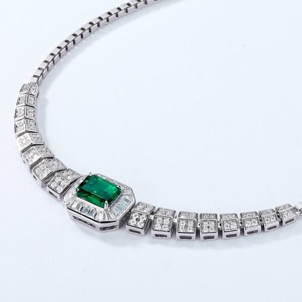 Cultured Emerald Evening Chain Pendant S925 Silver Set Cultured Colored Treasure Necklace High-end Atmosphere - Image 3