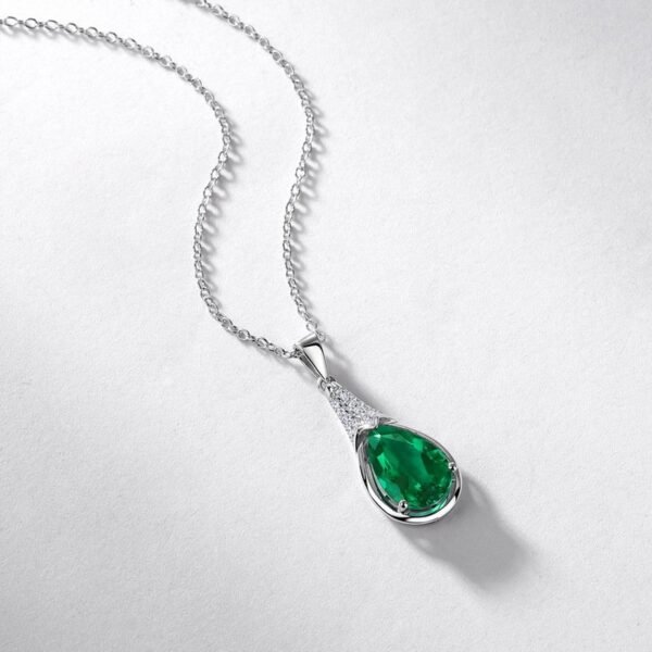 Teardrop Cultured Emerald Necklace Pendant S925 Silver with Cultured Colored Treasure Chain for Women - Image 3