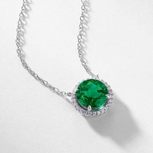Round cultivation emerald necklace female S925 silver with cultivation ruby collarbone chain simple retro style - Image 3
