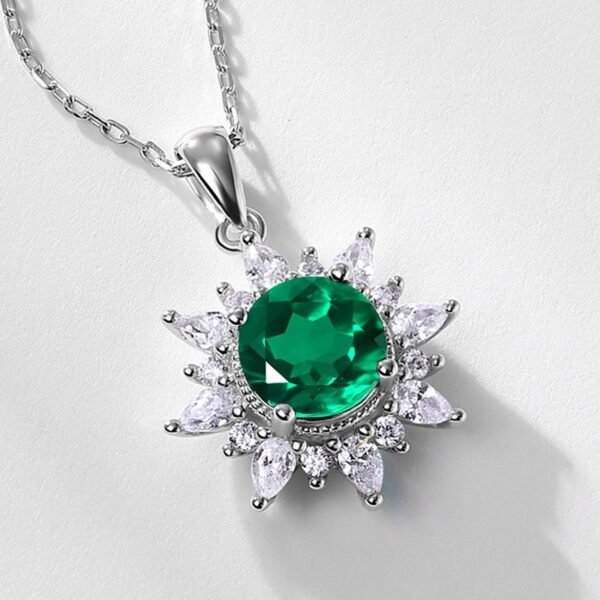Sunflower Cultured Emerald Pendant Necklace S925 Silver with Cultured Colored Treasure Chain - Image 3