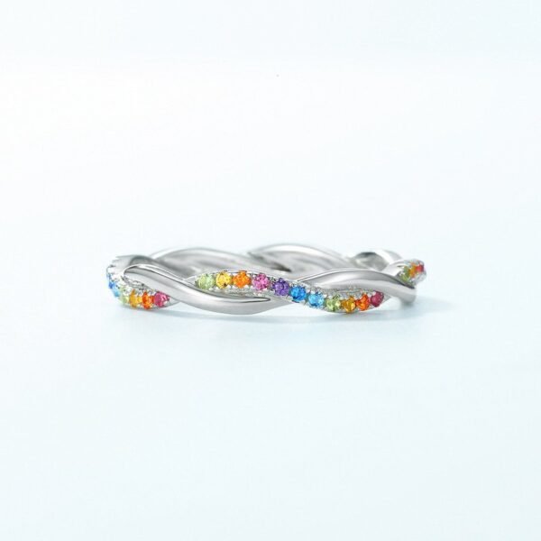 Rainbow twist ring female S925 silver nano color zirconium personalized finger ring light luxury fashion - Image 3