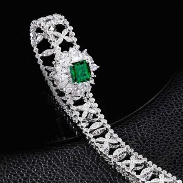Heavy Design Cultured Emerald Zambian Color Necklace S925 Silver Cultured Colored Jewelry Necklace Light Luxury - Image 3