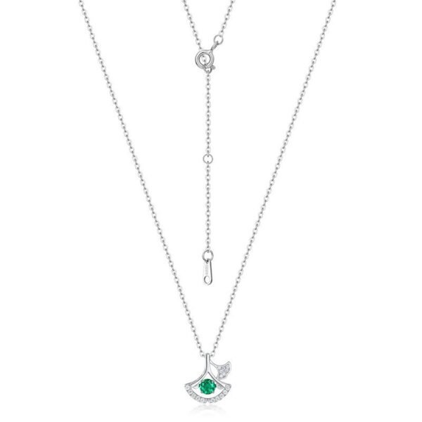 Hot picks fan-shaped small skirt necklace S925 silver cultivation emerald personalized collarbone chain light luxury fashion - Image 3