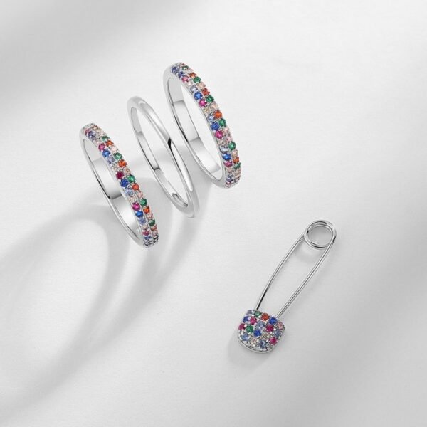 Double rows of colored zirconia stacking ring women S925 silver with rainbow zirconia ring brooch two wear style - Image 3