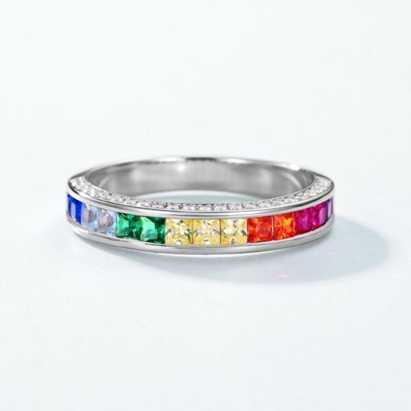 Summer fresh rainbow zirconia ring female S925 silver with multi-color treasure index finger ring simple - Image 3