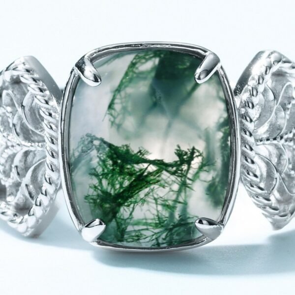 S925 silver green moss open ring women watercress agate finger ring light luxury fashion - Image 3