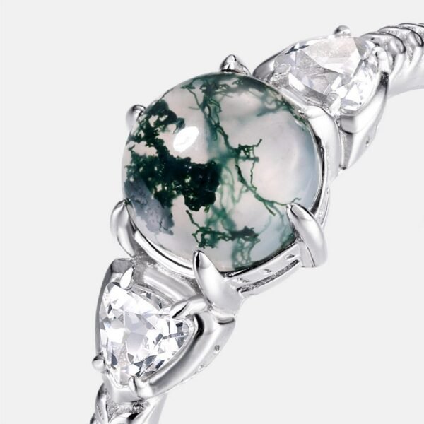 S925 Silver Green Moss Ring Six Claw Set Aqua Agate Open Finger Ring Fashion - Image 3
