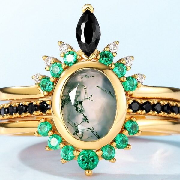 Global S925 Silver Green Moss Ring Watercress Agate Finger Ring Women's Wind Amazon Best Sellers - Image 2