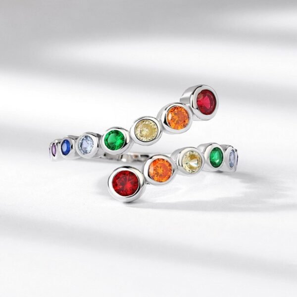 Rainbow bubble ring female S925 silver inlaid colorful treasure open index finger ring wind personalized fashion - Image 3