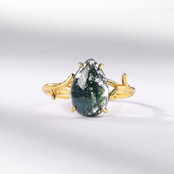 Atmospheric simple watercress agate brushed ring female S925 silver with watercress agate index finger ring light luxury - Image 3