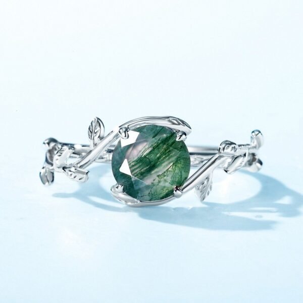 S925 silver green moss ring live mouth watercress agate finger ring fashion light luxury style hot models - Image 3