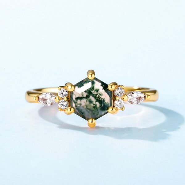 New S925 silver green moss ring women watercress agate finger ring fashion style independent station - Image 3