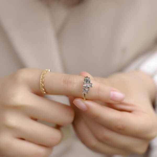 Unique Design Natural Watercress Agate Ring S925 Silver Green Moss Stone Combo Ring Light Luxury Customized - Image 3