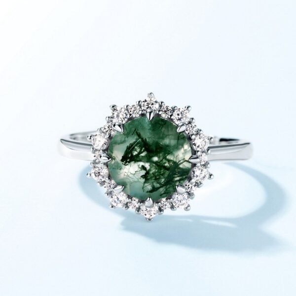S925 silver green moss ring aqua agate fashion noble temperament - Image 3