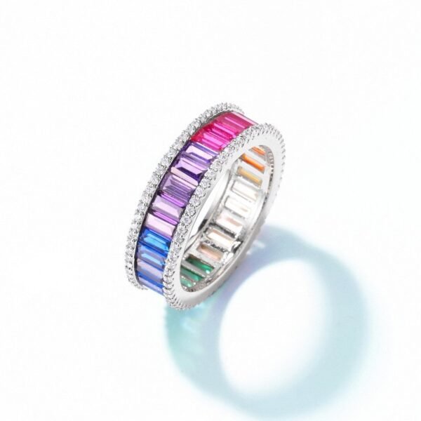 Rainbow zirconia ring men and women S925 single row around set colorful treasure ring fashion personality - Image 3