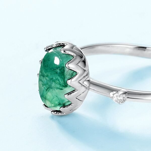 Summer fresh egg surface natural watercress agate ring S925 silver with green moss stone finger ring simple - Image 3