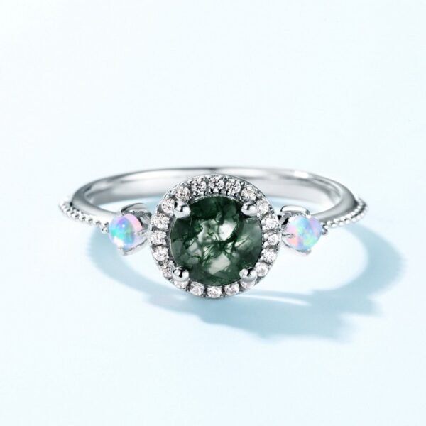 New S925 silver green moss ring watercress agate finger ring noble wind TikTok live with the same models - Image 3