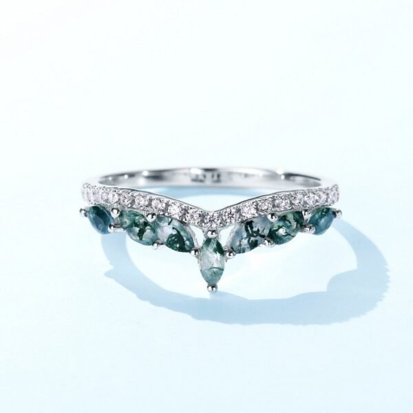 New S925 silver green moss ring watercress agate hand jewelry noble light luxury fashion style - Image 3