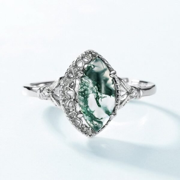 Personalized Natural Watercress Agate Ring S925 Silver with Green Moss Stone Finger Ring Fashion Unique - Image 3