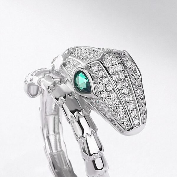 Spirit snake winding full diamond design ring women S925 silver inlaid colorful snake bone finger ring light luxury - Image 3