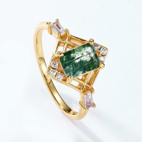 Stacked Natural Green Moss Stone Ring S925 Silver with Watercress Agate Butt Joint Light Luxury Style - Image 3