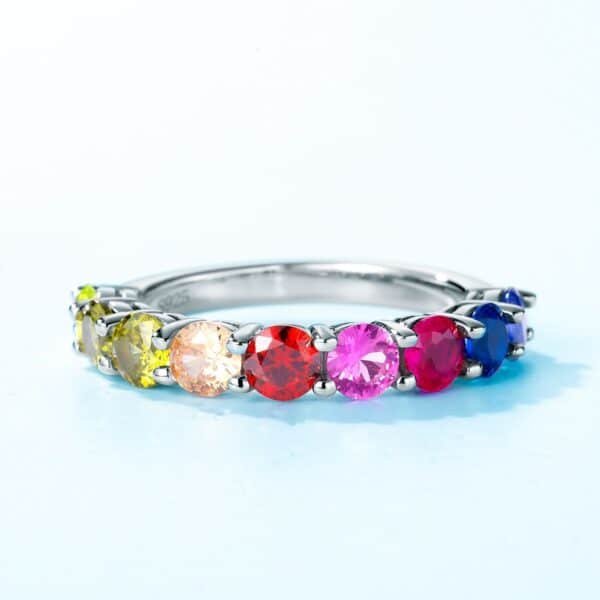 Round rainbow ring for women with diamonds colorful zirconia finger ring light luxury fashion personalized design - Image 3