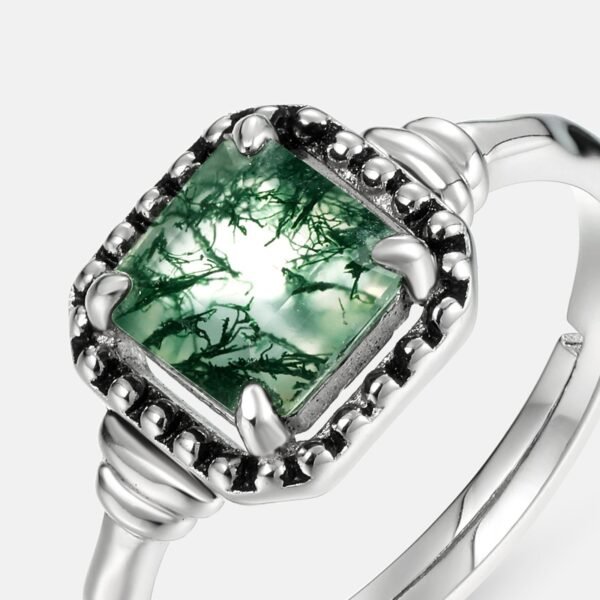 Natural Watercress Agate Vintage Ring S925 Silver Green Moss Geometric Finger Ring Simple Light Luxury - Image 3