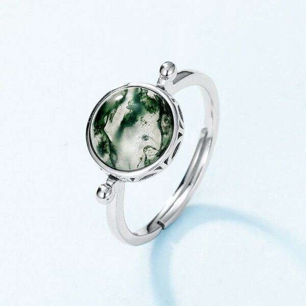 Fashion fresh natural green moss stone ring S925 silver watercress agate open ring atmosphere - Image 3
