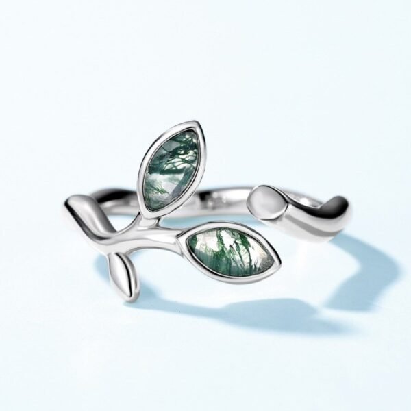 Olive Branch Natural Green Moss Stone Ring Women's S925 Silver with Watercress Agate Finger Ring Personalized - Image 3