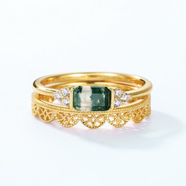 Light Luxury Natural Watercress Agate Ring S925 Silver Gold Plated Green Moss Stone Stacked Index Ring Customized - Image 3