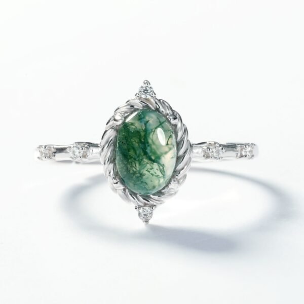 Section egg face summer natural watercress agate ring S925 silver green moss stone finger ring light luxury fresh and versatile - Image 2