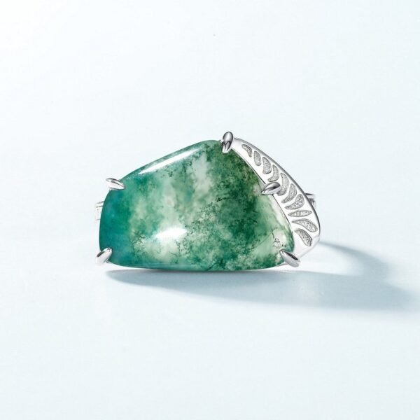 Popular hot pick personalized design green moss ring S925 silver natural watercress agate finger ring fashion - Image 3