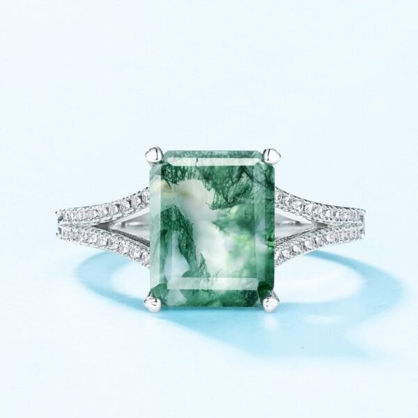 Hot Pick Geometry Natural Watercress Agate Ring Women's S925 Silver Green Moss Stone Finger Ring Light and Unique - Image 3