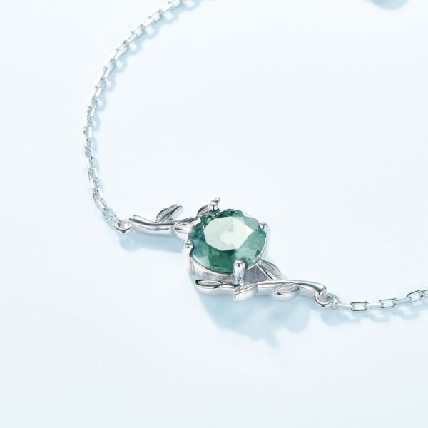 S925 Silver Green Moss Bracelet Natural Watercress Agate Vintage Hand Jewelry Style - Image 3