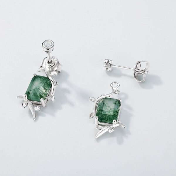 Natural watercress agate two wear earrings S925 silver with green moss earrings fashion customized - Image 3