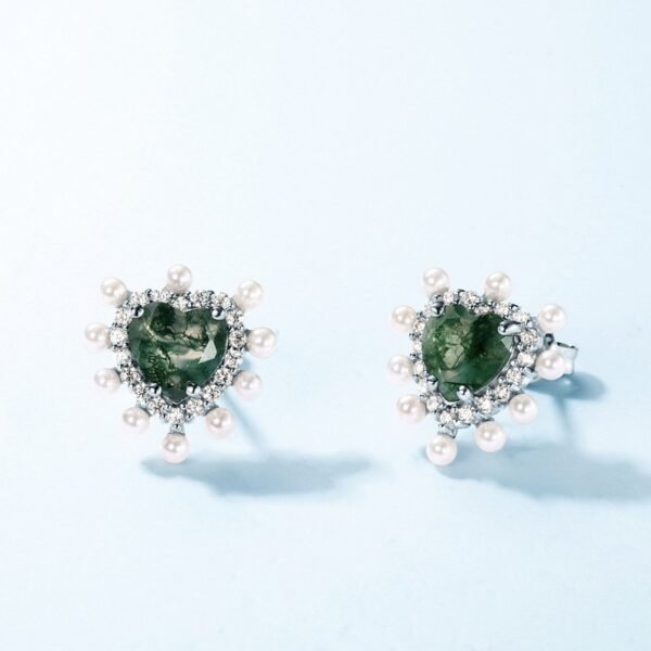 Independent station new S925 silver green moss love earrings light luxury noble style - Image 3