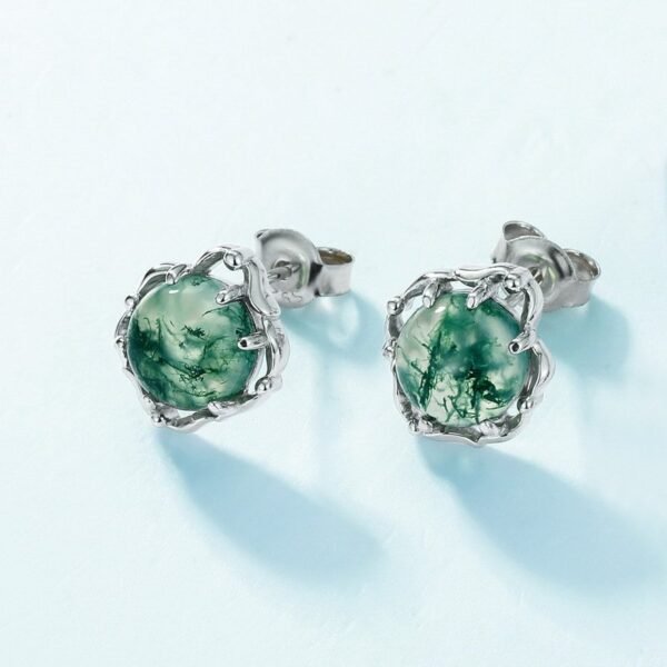 Personalized unique green moss earrings S925 silver inlaid watercress agate fashion earrings elegant - Image 3