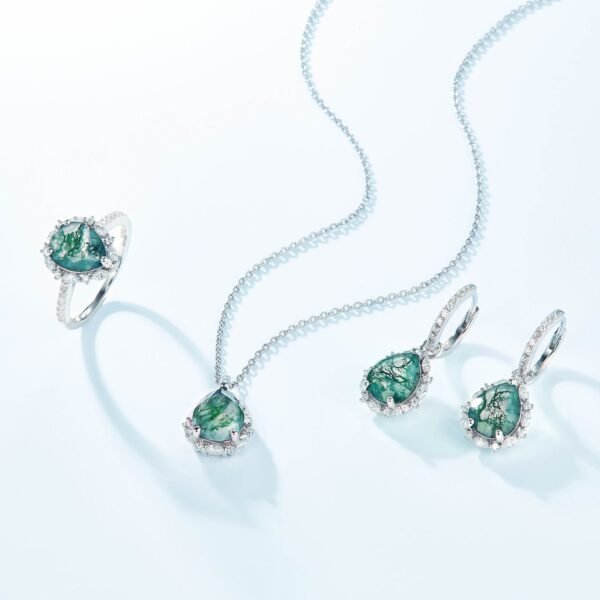 Pear-shaped green moss earrings for women S925 silver watercress agate earrings retro light luxury personality - Image 3