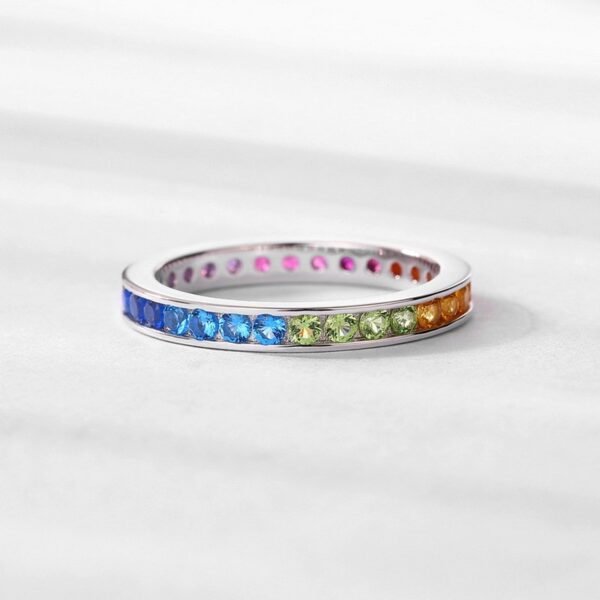 Hot sale summer fresh color zirconium simple ring female S925 silver inlaid rainbow zirconia finger ring fashion - Image 3