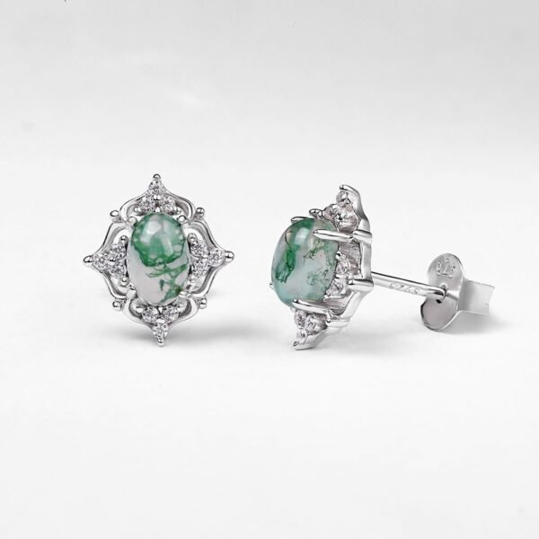 Section fashion light luxury egg surface natural green moss stone earrings S925 silver watercress agate earrings fresh personality - Image 3