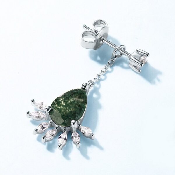 S925 silver green moss earrings female watercress agate earrings fashion style with earrings - Image 3