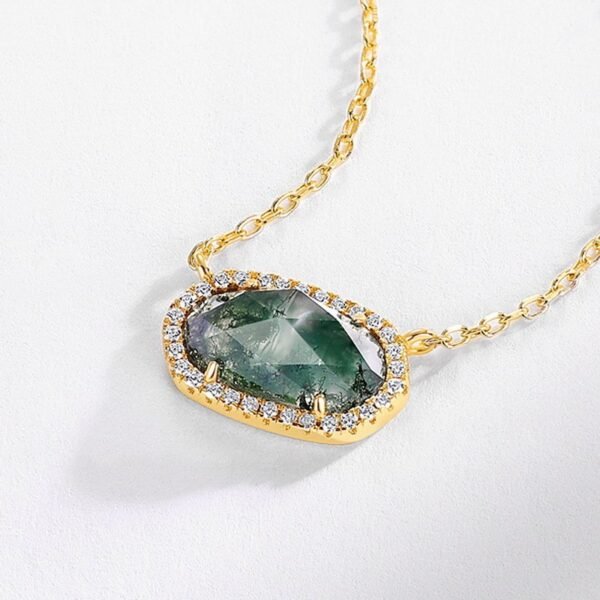 Atmosphere Fashion Green Moss Stone Necklace S925 Silver with Natural Watercress Agate Chain - Image 3