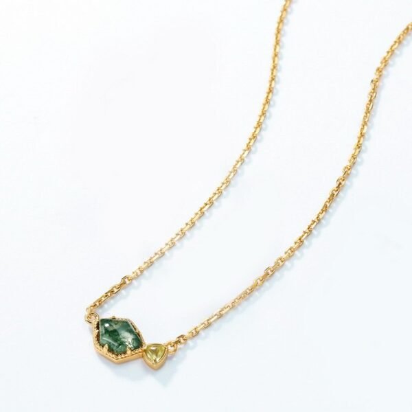 Irregular several natural green moss stone necklace S925 silver watercress agate collarbone chain light luxury style - Image 3